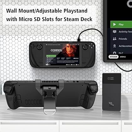 Mensican Stand Base for Steam Deck, Zine-Alloy Magnetic Bracket with Non-Slip Fixed Clip Holder for Valve Steam Deck Dock Mount Accessories