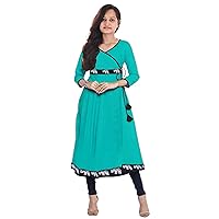 Indian Women's Long Dress Tunic Animal Print Kurti Casaual Party Wear Frock Suit Teal Color