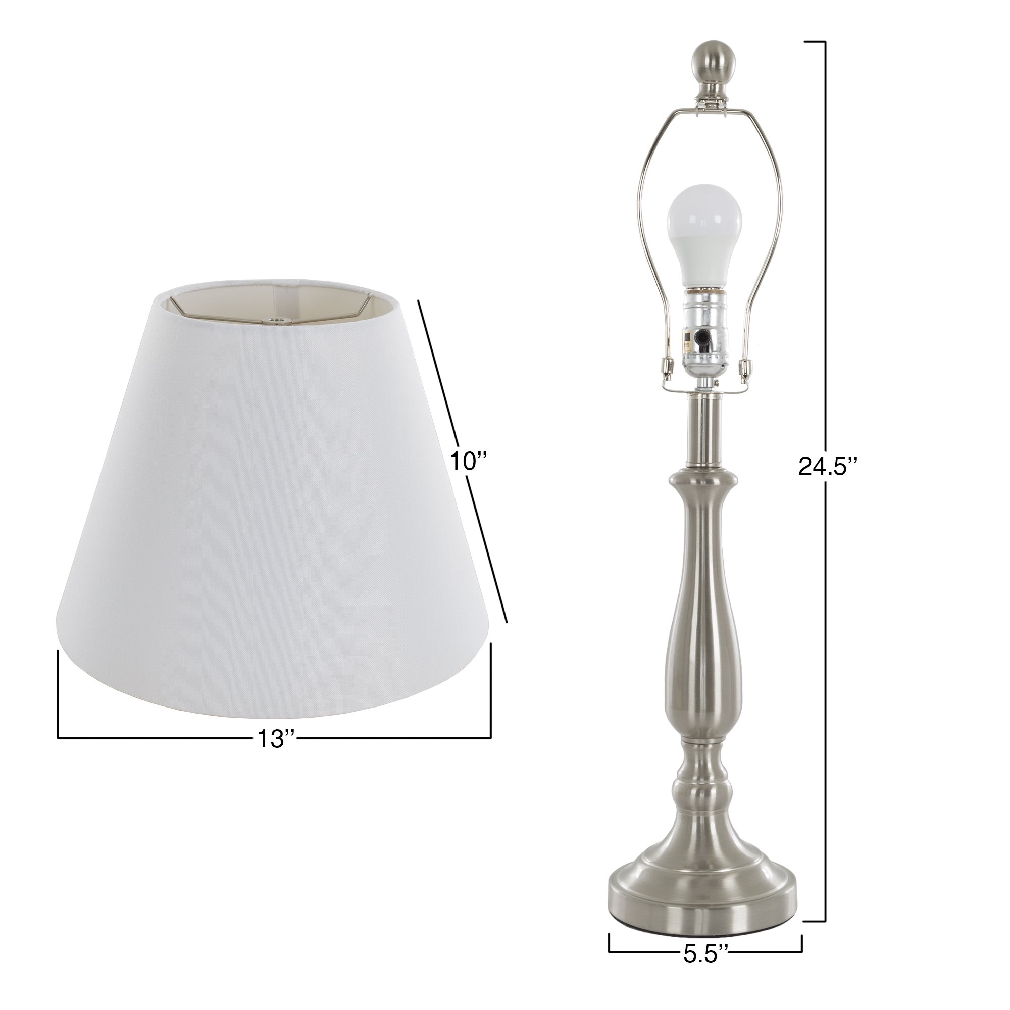 Table Lamps Set of 2, Traditional Brushed Steel (2 LED Bulbs included) by Lavish Home