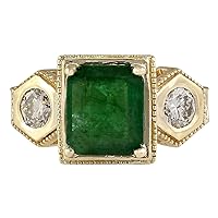 4.68 Carat Natural Green Emerald and Diamond (F-G Color, VS1-VS2 Clarity) 14K Yellow Gold Luxury Engagement Ring for Women Exclusively Handcrafted in USA