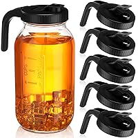 5 Pcs Wide Mouth Mason Jar Pour Lids with Handle Reusable Plastic Cap Lid, Leak Proof Airtight Seal, Jar Not Included(Black)