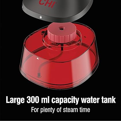 CHI Handheld Garment Steamer for Clothes, 2 Continuous Steam Modes, Full-Size 300 ml Capacity Water Tank, Ergonomic Handle, Vacation Essentials, 1600 Watts, 10’ Cord, Red (11590)