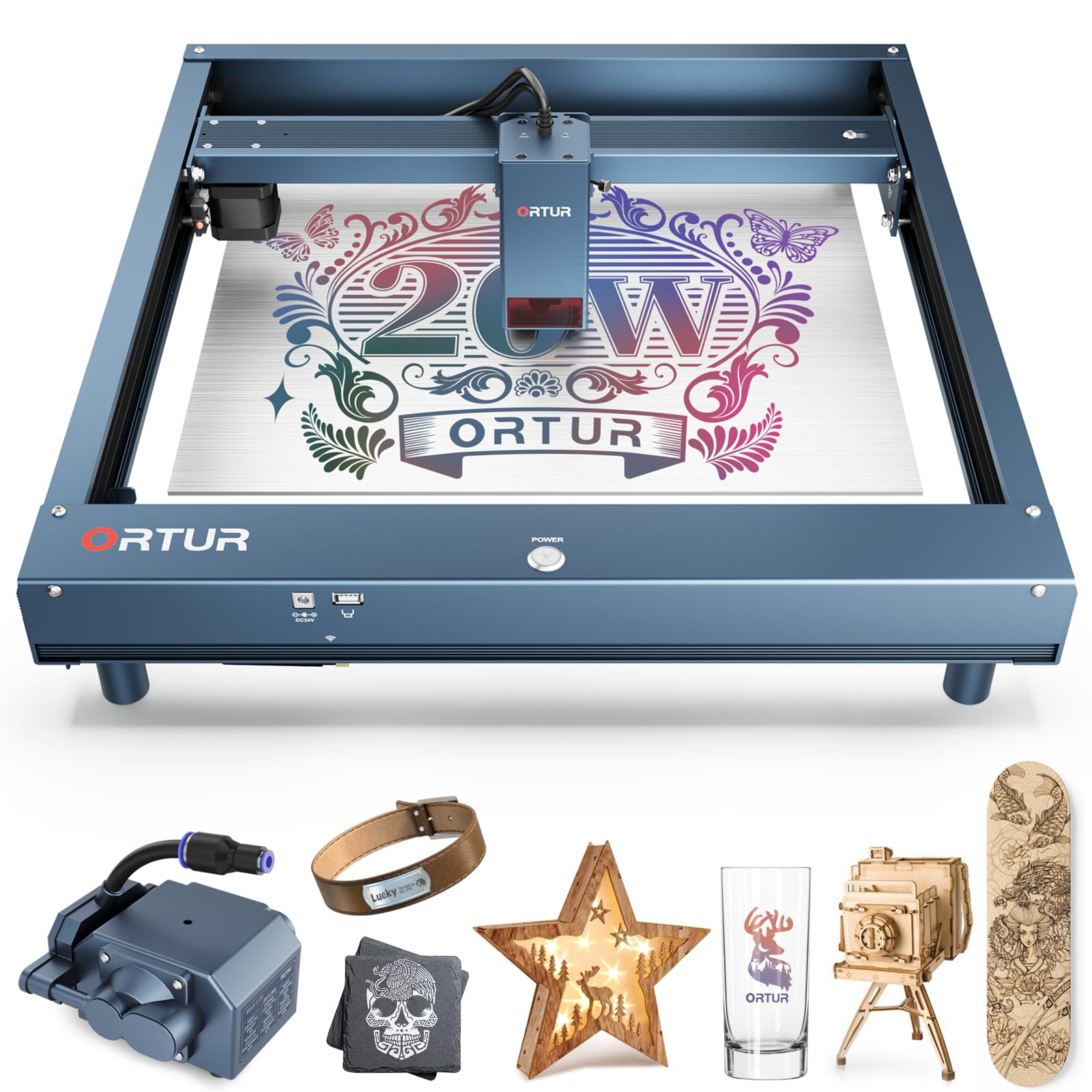 Ortur Laser Master H10, 20W Laser Engraver with 40L Laser Air Assist, 20W Laser Cutter and Engraver Machine, 20000mm/min Engraving Speed and App Control Laser Engraver for Wood and Metal, Acrylic