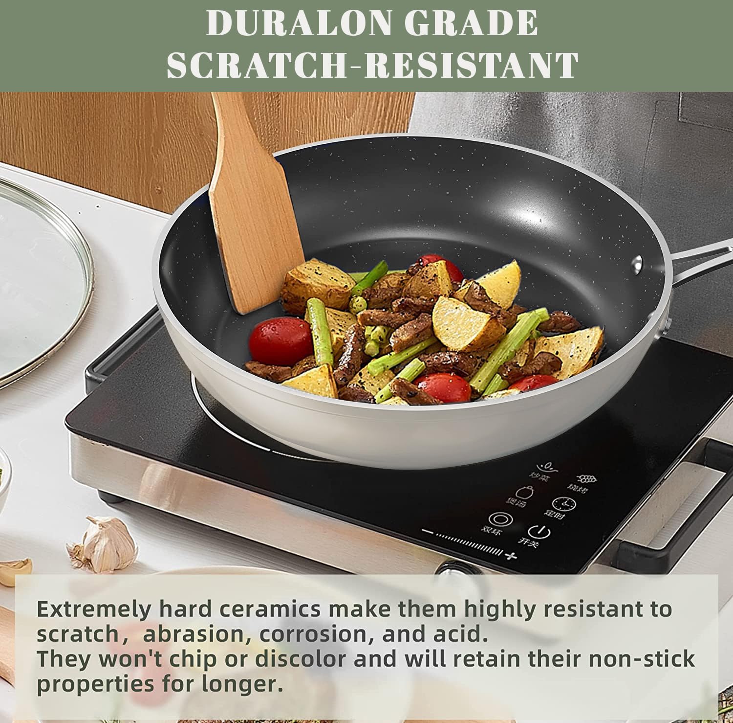 Nuwave 9pc Cookware Set Healthy Duralon Blue Ceramic Nonstick Coated, Diamond Infused Scratch-Resistant, PTFE & PFOA Free, Oven Safe, Induction Ready & Evenly Heats, Tempered Glass Lids & Stay-Cool Ha