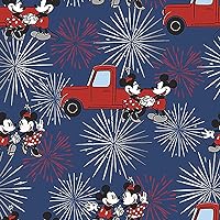 Disney Patriotic Fabric, by The Yard, Mickey and Minnie Fireworks Fabric, Fourth of July Fabric, Red Truck Fabric, Licensed Fabric