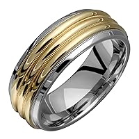 Amulya Two Tone Classic Titanium Ring 14k Yellow Gold 7cm Wide Comfort Fit Engagement Band for Him N Her