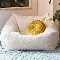 Faux Suede Leather Bean Bag Chairs Cover for Adults Single Sofa Cover Lazy  Bean Bag Sac Pouf Chair No Filler Beanbag Corner Seat Recliner Couch (Color