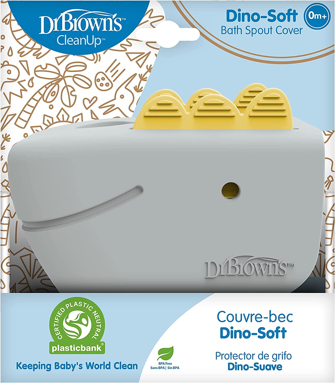 Dr. Brown's CleanUp Dino-Scoop Baby Bath Toy Organizer and Dino-Soft Baby Bath Spout Cover, Soft and Safe on Tub Faucet, Toddler Bathtub Safety for Kids, BPA Free, Certified Plastic Neutral
