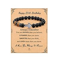 8th-60th 𝗕𝗶𝗿𝘁𝗵𝗱𝗮𝘆 𝗚𝗶𝗳𝘁𝘀 𝗳𝗼𝗿 𝗠𝗲𝗻, Bracelet for Men Birthday Gifts Ideas for Him, Natural Tigers Eye And Black Agate Cross Bracelet 7.3-9 Inches Gifts for Son Grandson Nephew Brother