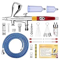 NEOECO Multi-Purpose Airbrush Kit, Dual-Action Gravity Feed Air Brush Sets with with Crown Nozzle, 9cc 20cc 40cc Cup, 0.2, 0.3 & 0.5mm Needles for Makeup Nail Art Shoes Tattoo Cake Toy Model (Red)