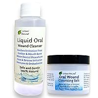 Urban ReLeaf Set of Liquid Oral Wound Cleanser & Oral Wound Cleansing Salts. Refill Bottle 90 Times. Soothe Heal Dental Work Braces Mouth Gum Canker Sores Dentures. Made in USA. 100% Natural
