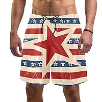 American Patriotic Stars Quick Dry Swim Trunks Men's Swimwear Bathing Suit Mesh Lining Board Shorts with Pocket, L