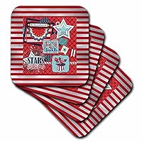 3dRose Image of Fourth of July, Freedom, Stars, Stripes, Rocket, Red, Blue - Coasters (cst-382264-4)