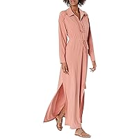 Women's Long Sleeve V-Neck Solid Jersey Maxi Dress with Lace and Tie Waist