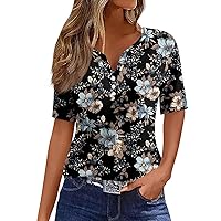 Work Classic Short Sleeve Tunic Women Plus Size Winter Print V Neck for Ladies Comfortable Slim Polyester Blue S