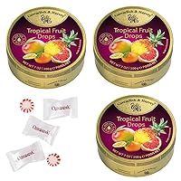 Cavendish And Harvey Hard Candy Sanded Drops with Omegapak Starlight Mints, Imported German Candy Bundles of 3 Tins, 200g / 7 Ounces Each (Tropical Fruit)
