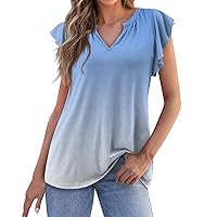 Hanky Hem Winter Tee Shirts for Women Ruffle Sleeve Party Hip Comfortable Tshirt Solid Ruffled Loose Fit