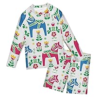 Swedish Folk Horse Boys Rash Guard Sets Long Sleeve Rashguard Swimsuit Toddler Swimsuit