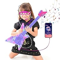 Guitar Toys for Girls,Guitar and Microphone Play Set w/Glasses,Karaoke Machine with Music&Light,Musical Instruments Educational Toys for Kids,Toddlers,Children