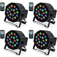 Missyee 18 RGB LED DJ Stage Uplight -DMX Control Sound Activated with Remote Control and 7 Modes LED for Wedding, Events, Christmas and Halloween Music Disco Party -R&D in USA -4 Pack