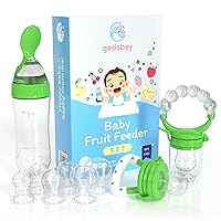 Gedebey Fruit Feeder Pacifier for Babies - 3 Pack | 2 Baby Food Teether Feeder & 1 Baby Spoon Bottle Feeder | Forage Feeder for Baby | Silicone Baby Feeding Spoon | Feeding Pacifier for Babies (Green)