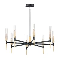 Maxim 16128CLBKAB Flambeau LED Compatible 33 Inch Dimmable 8 Light Crackle Glass Round Chandelier I Black/Antique Brass I Modern Contemporary Light Fixture