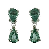 Carillon Emerald Natural Gemstone Pear Shape Drop Dangle Anniversary Earrings 925 Sterling Silver Jewelry
