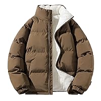 Men's Puffer Jacket Stand Collar Drop Shoulder Full Zip Jacket Quilted Coats Thick Warm Winter Coat Outwear