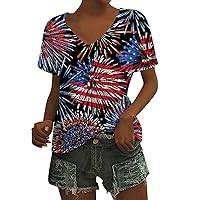 American Flag Stars Stripes Shirts for Women 4th of July Patriotic Shirt Summer Short Sleeve Tops Retro V Neck Tees