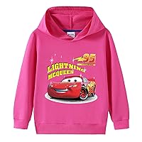OYLIE Toddlers Lightning McQueen Long Sleeve Sweatshirt with Hood,Cartoon Cars Pullover Hoodies for Kids