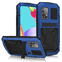Compatible with Samsung A52 A52S Metal Case with Screen Protector Military Rugged Heavy Duty Shockproof with Stand Full Cover case for A52 A52S (Blue)