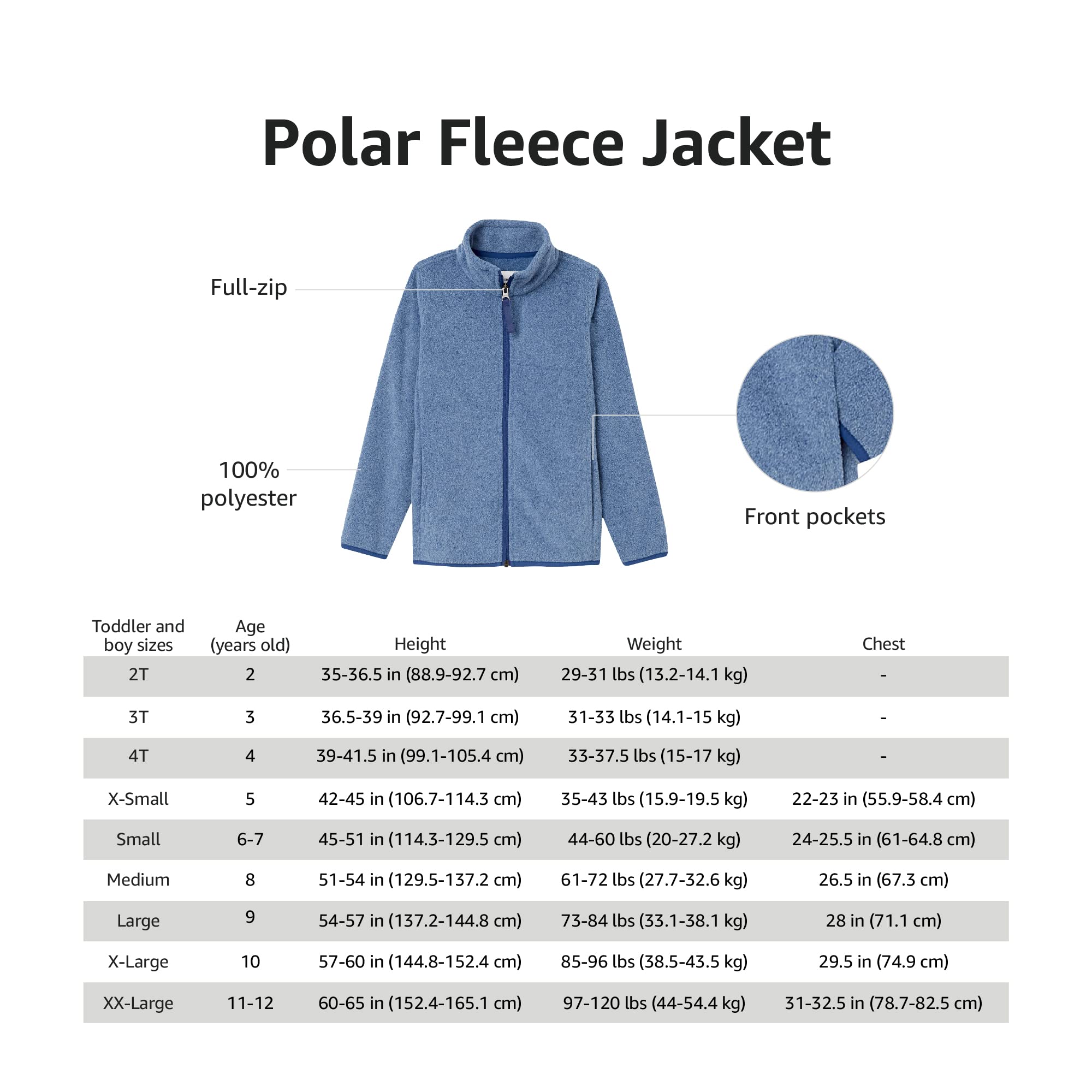 Amazon Essentials Boys and Toddlers' Polar Fleece Full-Zip Mock Jacket