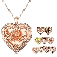 SOULMEET 10K 14K 18K Solid Rose Gold Heart Rose Locket That Holds 3/5 Pictures Personalized Locket Necklace Gift for Mother's Day