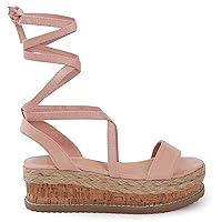 Womens Ladies Flat Wedge Espadrille Lace Tie Up Sandals Platform Summer Shoes