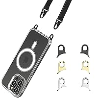 Aporia - Designed for iPhone 15 Pro Max | Compatible with MagSafe Clear Case with Crossbody Adjustable Strap Lanyard + 3 Sets (Black + Gold + Silver) of Removable Hooks