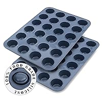 2 pack Mini Silicone Muffin Baking Pan & Cupcake Tray 24 Cups - Nonstick Cake Molds/Tin, Silicon Bakeware, BPA Free, Dishwasher & Microwave Safe (24 Cup Size, Grey)