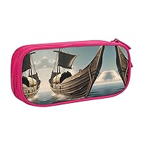 Old Viking Boat Print Large Pencil Case Pouch With Zipper,Adults Office Travel Stationery Makeup Bag