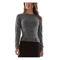 Womens Gray Ribbed Button Detail Drop Waist Color Block Long Sleeve Jewel Neck Above The Knee Party Sweater Dress Juniors XS