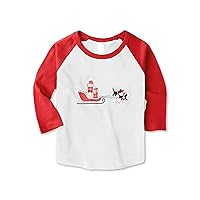 Hat and Beyond Kids Christmas Holiday Graphic Image Print Tee Cute Cat Sled 3/4 Sleeve Raglan Style T-Shirt
