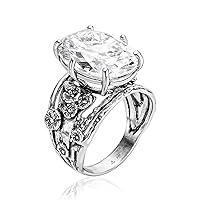 925 Sterling Silver Statement Ring With A White Oval Shaped Cubic Zirconia CZ Floral Vintage Antique Look Hypoallergenic, Nickel and Lead-free, Artisan Handcrafted Designer collection