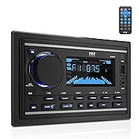 Pyle Boat Bluetooth Marine Stereo Receiver - Marine Head Unit Double DIN Stereo Receiver Power Amplifier - Hands-Free Calling, LCD, AM/FM/MP3/BT/USB/AUX - Remote Control, Wiring Harness - Pyle PLR2DN