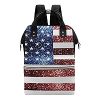 USA Flag Red Blue Sparkles Glitters Waterproof Mommy Bag Large Mommy Diaper Bags Travel Backpack for Unisex