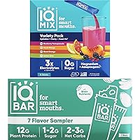 IQBAR Brain and Body Keto Protein Bars - 7 Count Sampler Low Carb, High Fiber, Vegan Bars and IQMIX Sugar Free Electrolyte Powder Packets - 8 Count Sampler Pack Keto Electrolytes with Lions Mane