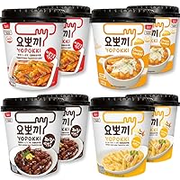 4 flavors of Korean Topokki (Sweet&Mild Spicy, Cheese, Jjajang, Onion Tteokbokki Cup (Cup of 8))