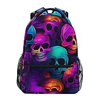 ALAZA Rainbow Skulls Backpack Purse with Multiple Pockets Name Card Personalized Travel Laptop Book Bag, Size M/16.9 inch