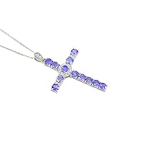 3.35 Carat Natural Tanzanite Round Shape Faceted Cut Holy Cross Pendant 925 Sterling Silver December Birthstone Women Necklace With Chain Party Wear Girls Necklace Tanzanite Jewelry Unisex Pendant Gift For Her (PD-8517)
