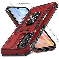 DEERLAMN for Samsung Galaxy A15 5G Case with Slide Camera Cover+Screen Protector (1 Pack), Rotated Ring Kickstand Military Grade Shockproof Protective Cover-Red