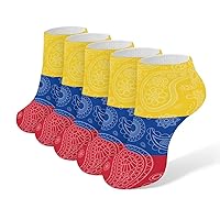 Colombian Paisley Flag 5 Pairs Ankle Socks Non Slip Low Cut Sock Casual Athletic Short Socks No Show Socks for Women & Men