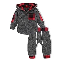 Toddler Baby Boys Girls Outfit Pocket Hoodie Sweatshirt Shirt Tops+Plaid Pants Clothes Set Autumn Winter (red, 0-3 Months)
