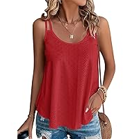 Womens Fashion Tank Tops Eyelet Embroidery Sleeveless Camisole Scoop Neck Loose Casual 2024 Summer Clothes Flowy Shirts